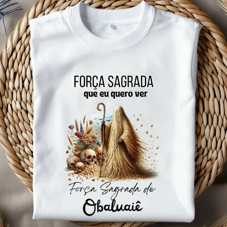 CAMISETA FORÇA SAGRADA DE OBALUAIÊ - 100% POLIESTER