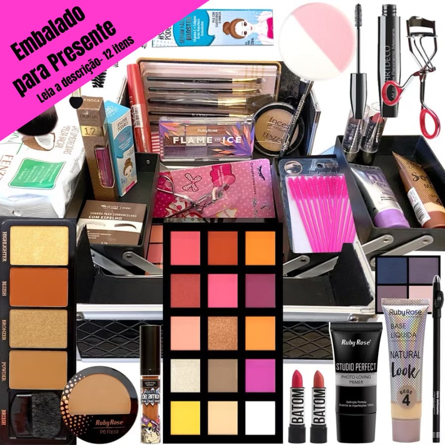 Kit Maquiagem para Presente Especial 12 itens Completo Gloss Perfume