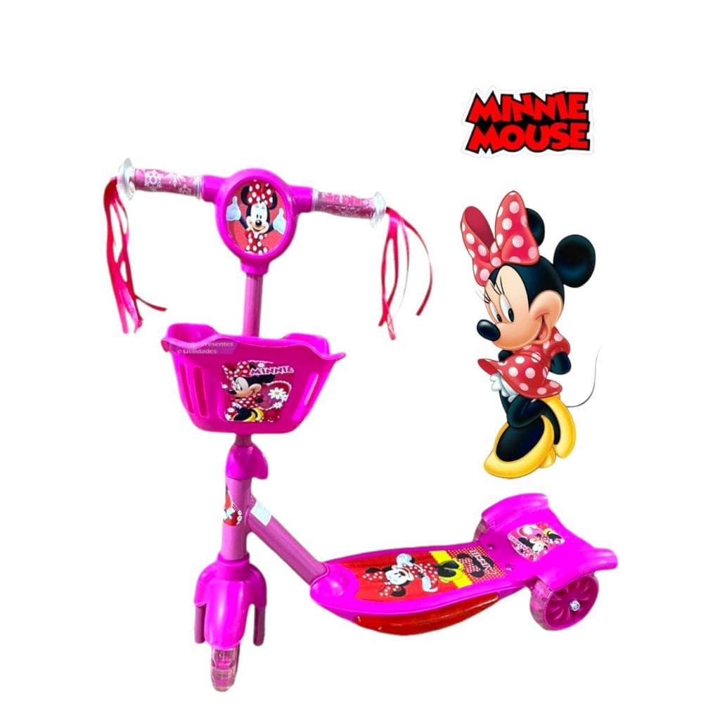 Patinete Infantil Musical Personagens 3 Rodas Luzes Cesta
