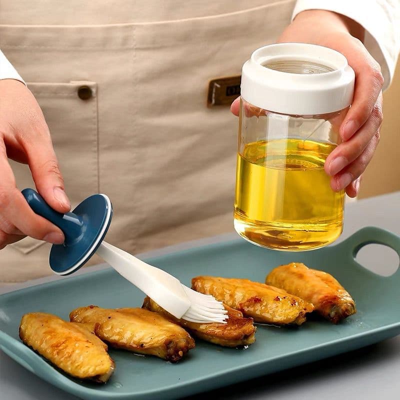 Dispenser multiuso com pincel de silicone azeite jarra de vidro 280ml pressione para liberar óleo