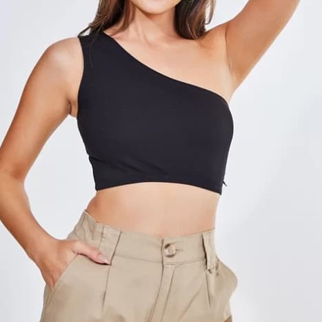 Top Cropped Um Ombro Forrado Poliéster Alta Qualidade Proteção UV50+ Casual Academia