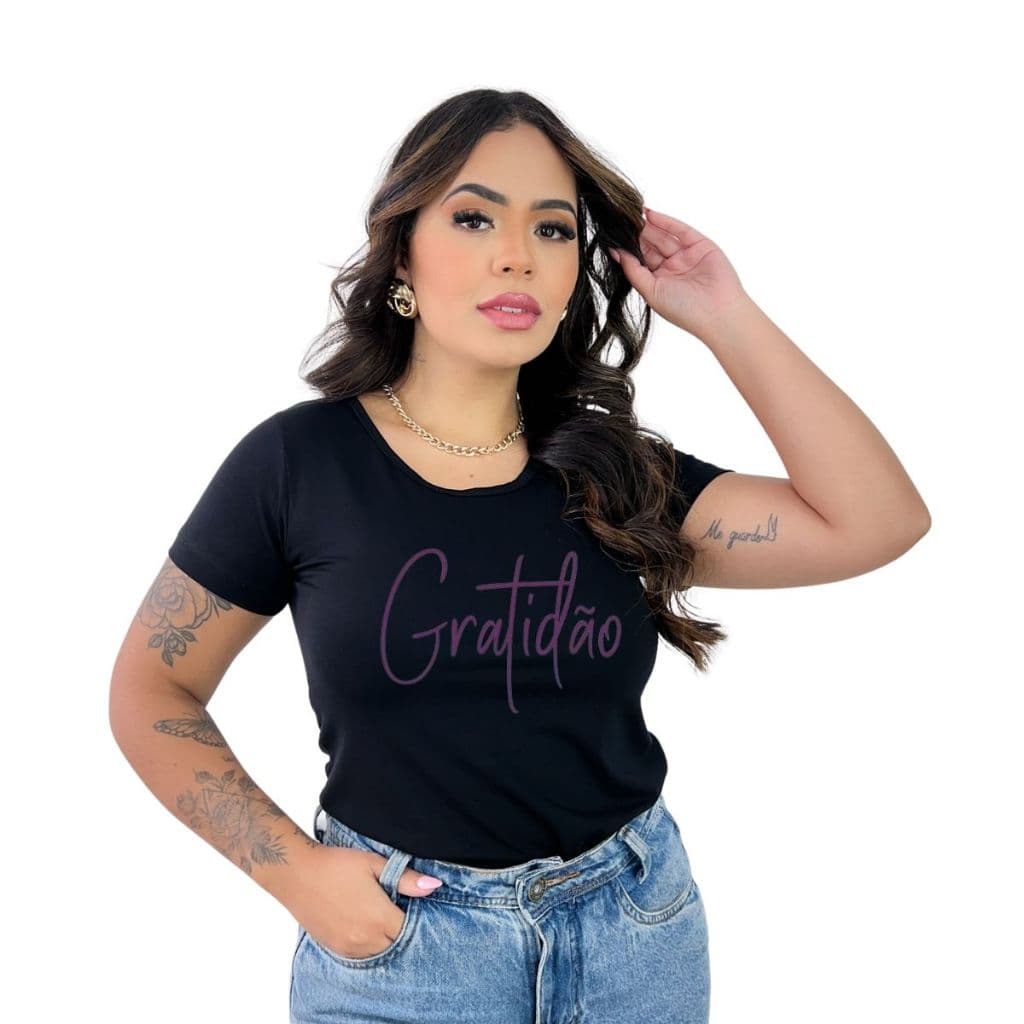 Blusa feminina estampa Gratidão camiseta t-shirt