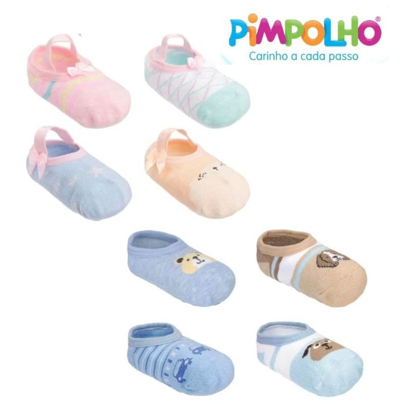 Kit Meias Sapatilha Antiderrapante Pimpolho
