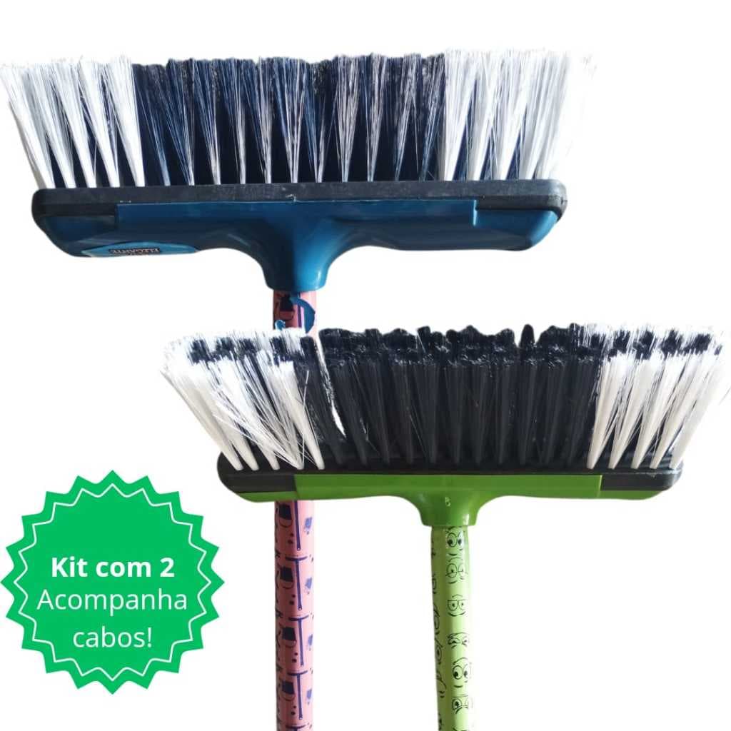 Kit com 2 - Vassoura com cabo Vassoura baixinha cedas curtas de nailon macia