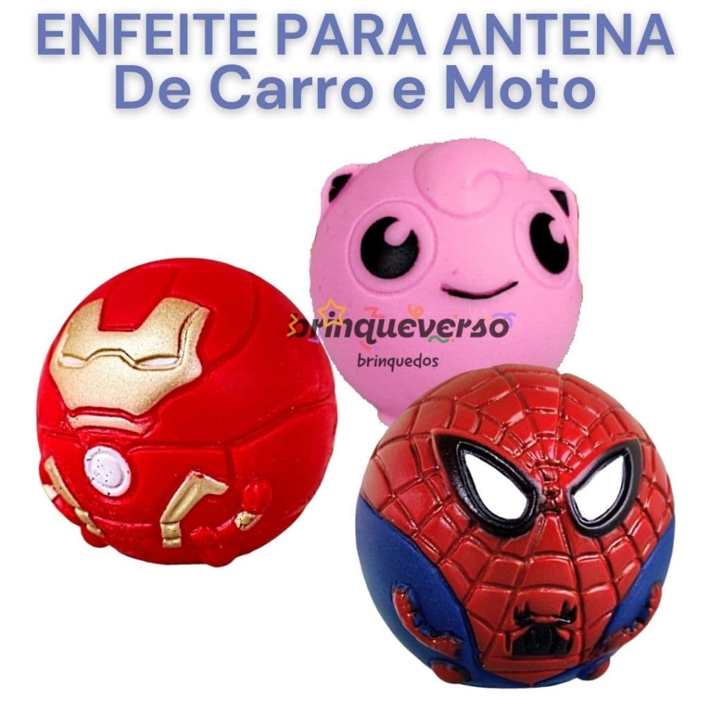 Bolinhas de Enfeite para Antena Carro Moto.  Heróis e Pokémon: Homem-Aranha, Hulk, Pikachu Automóvel