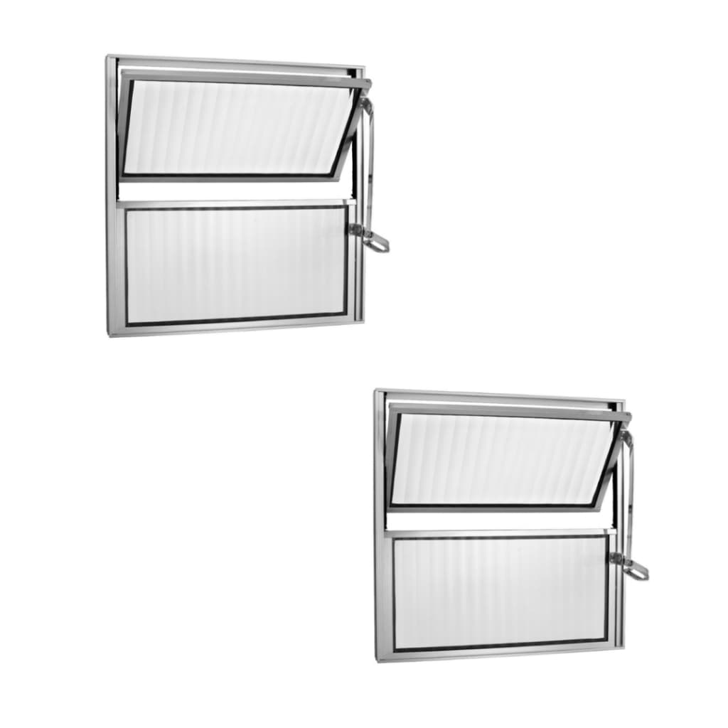Kit 2 Janela 30x30 Basculante Aluminio Vidro Canelado Banheiro