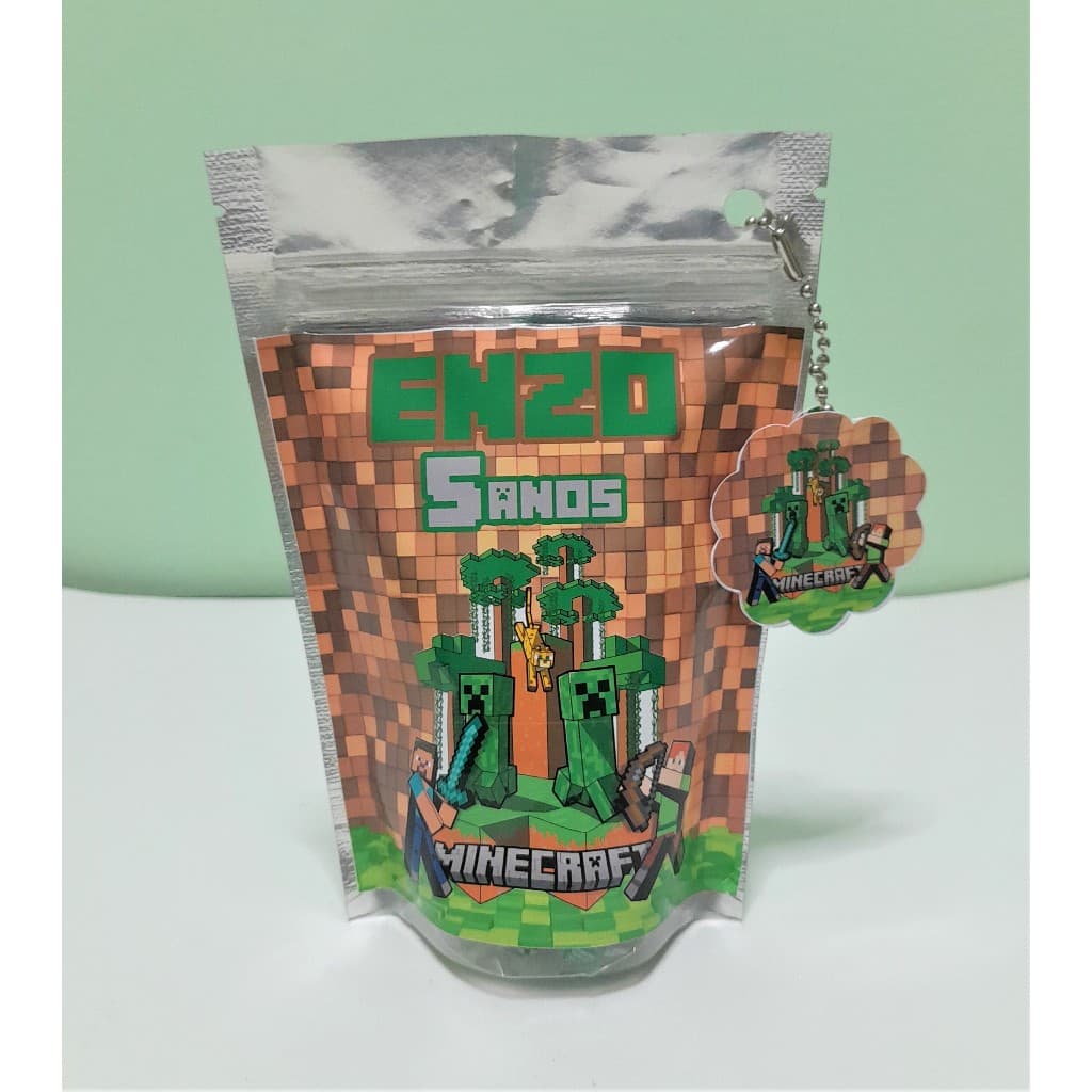 Saquinho Metalizado Personalizado Zip lock l Saquinho personalizado MINECRAFT l tamanho P 10x15 l Lembrancinha Infantil