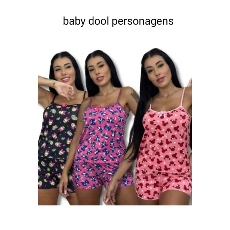 Baby Dool Personagem Variados P ao GG Confortável Verão Noite Feminino Delicados Alça Promoção  Mod