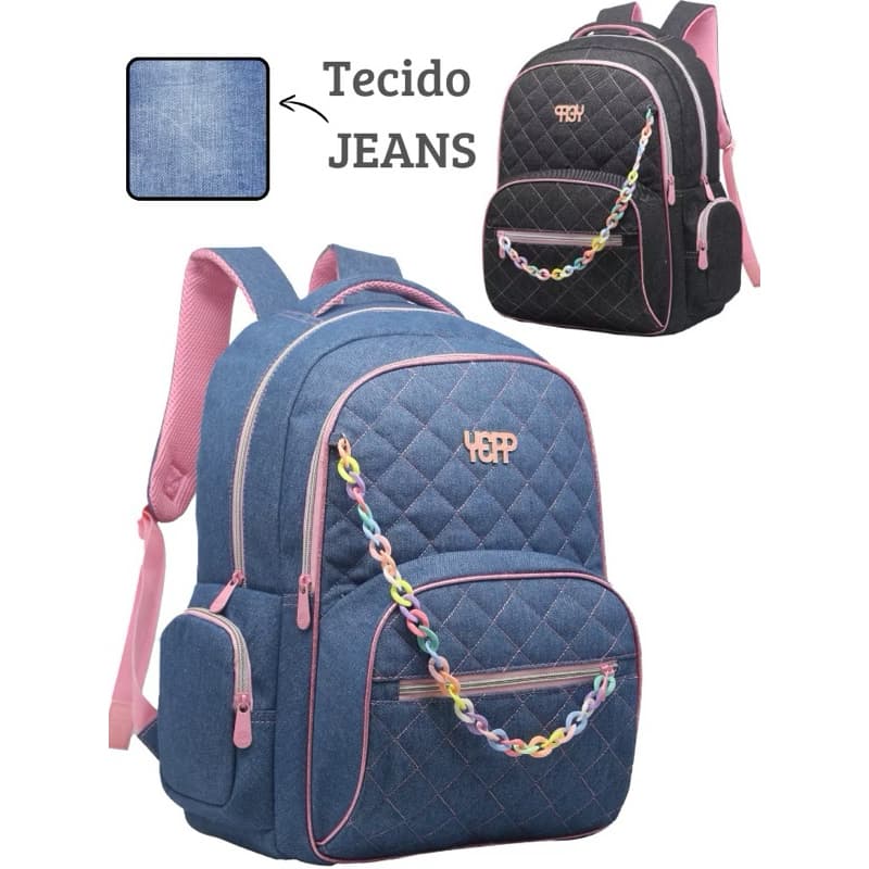 Mochila original tecido Jens com corrente juvenil adulto Yepp