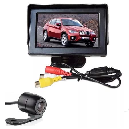Tela Monitor Veicular 4.3 Polegadas + Câmera De Ré Borboleta 2x1 Carro Telinha e Camera Estacionamento