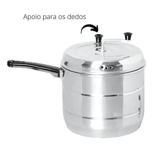 Pipoqueira Panela Grande 4,35 L Alumínio Polido Com Alça Para Tampa