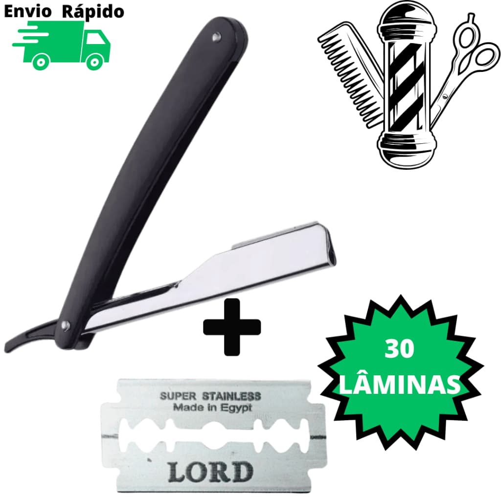Kit 30 Lâminas + Navalhete Cabo Plastico Navalha Inox SQ Para Barbear Design Sobrancelhas Cabeleireiro Salão Profissiona