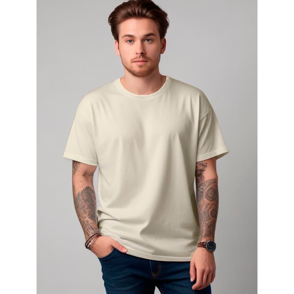 Camiseta Lisa Off White 100% Algodão Fio 30.1 Super Confortável Camisa Bege