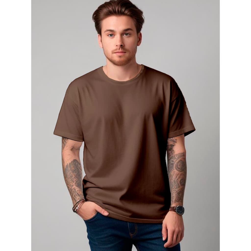 Camiseta Lisa Marrom 100% Algodão Fio 30.1 Super Confortável Camisa Alta Qualidade