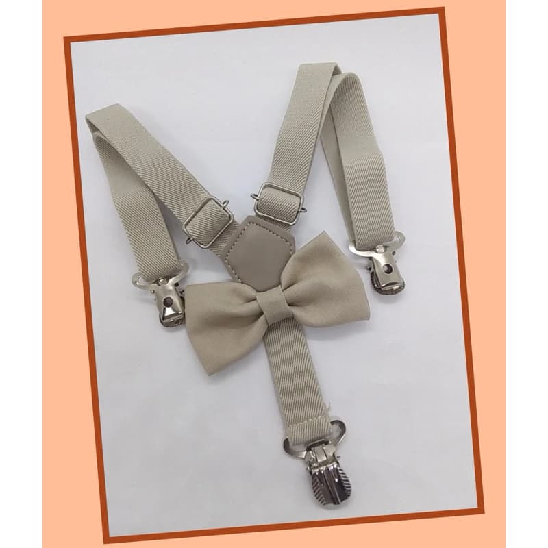 KIT SUSPENSÓRIO COM GRAVATA BORBOLETA INFANTIL BEGE