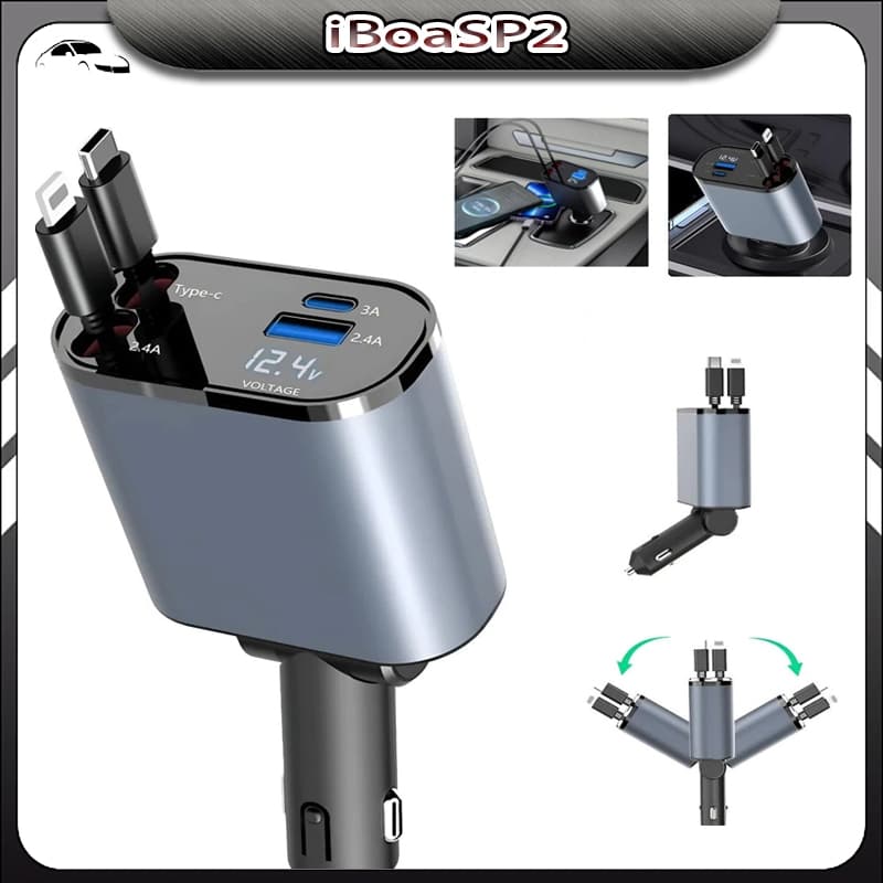 Carregador de carro retrátil Carregador Turbo De Carro Retrátil Type-c Lightning 45w Pronta Entrega