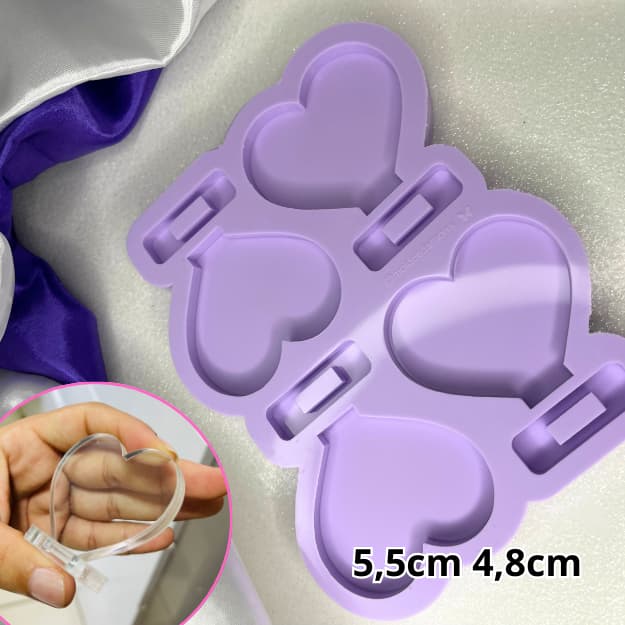 Molde de silicone porta retrato coração com base para resina