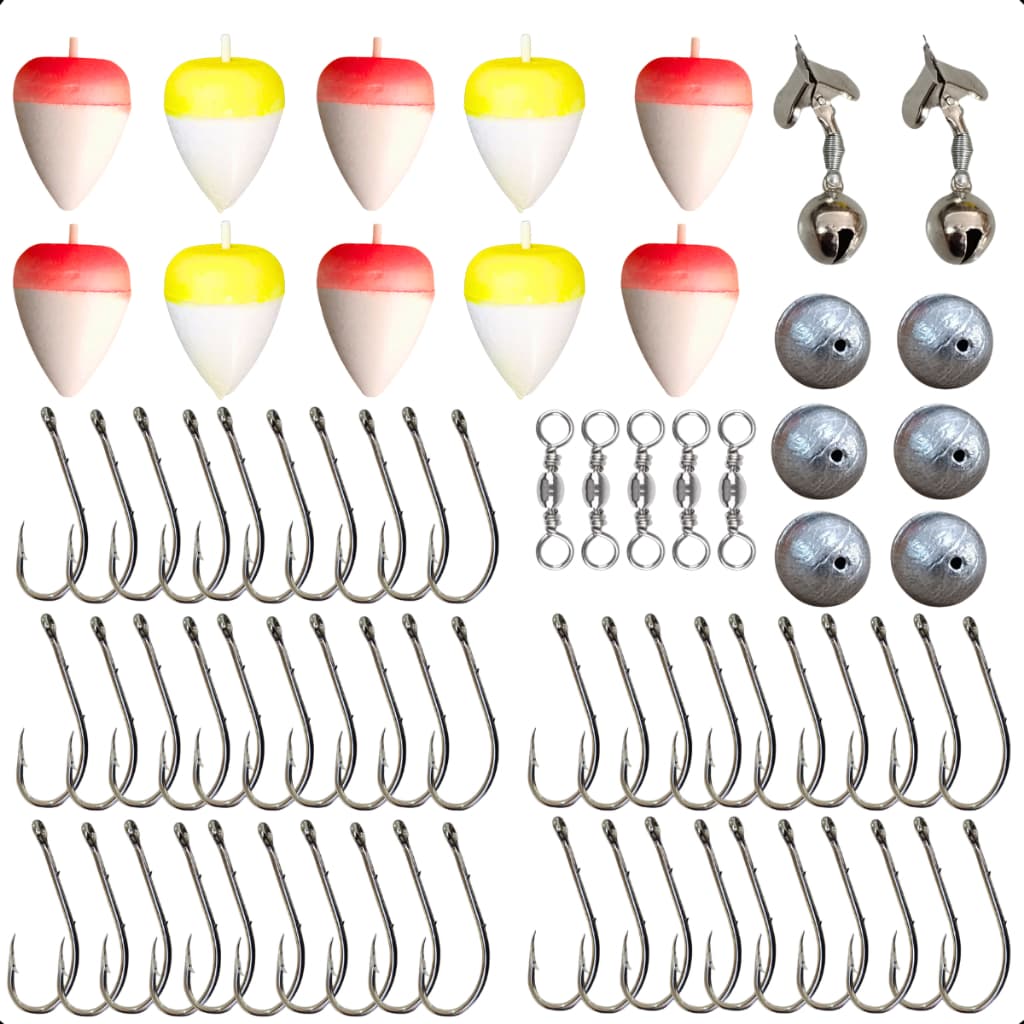 Kit Pesca Completo Anzol Boia Chumbada Sino Sinete Girador