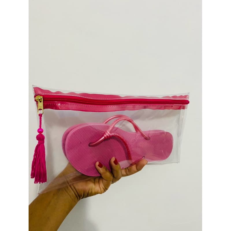 Kit com 10 Necessaire carteira porta chinelos CRISTAL TRANSPARENTE 30 MM, super resistente/kit/lembrancinha