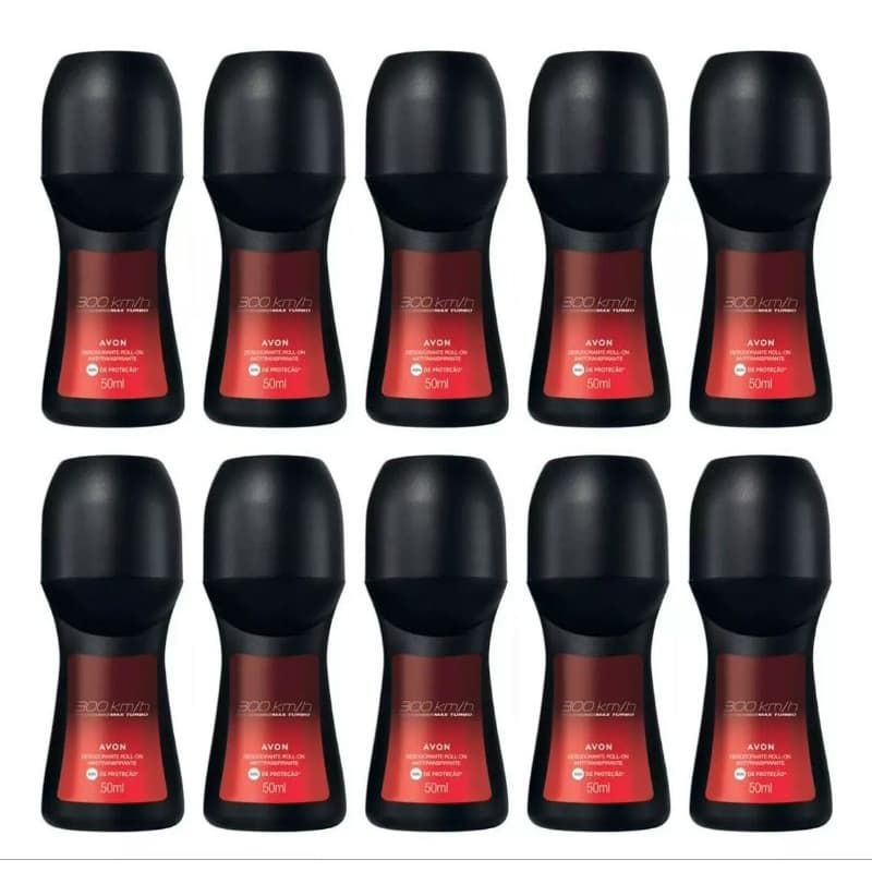 Kit  c/ 10 Desodorantes Roll-on 300km/h Max Turbo 50ml - Avon