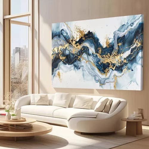 Quadro Azul E Branco Abstrato Luxo Elegante