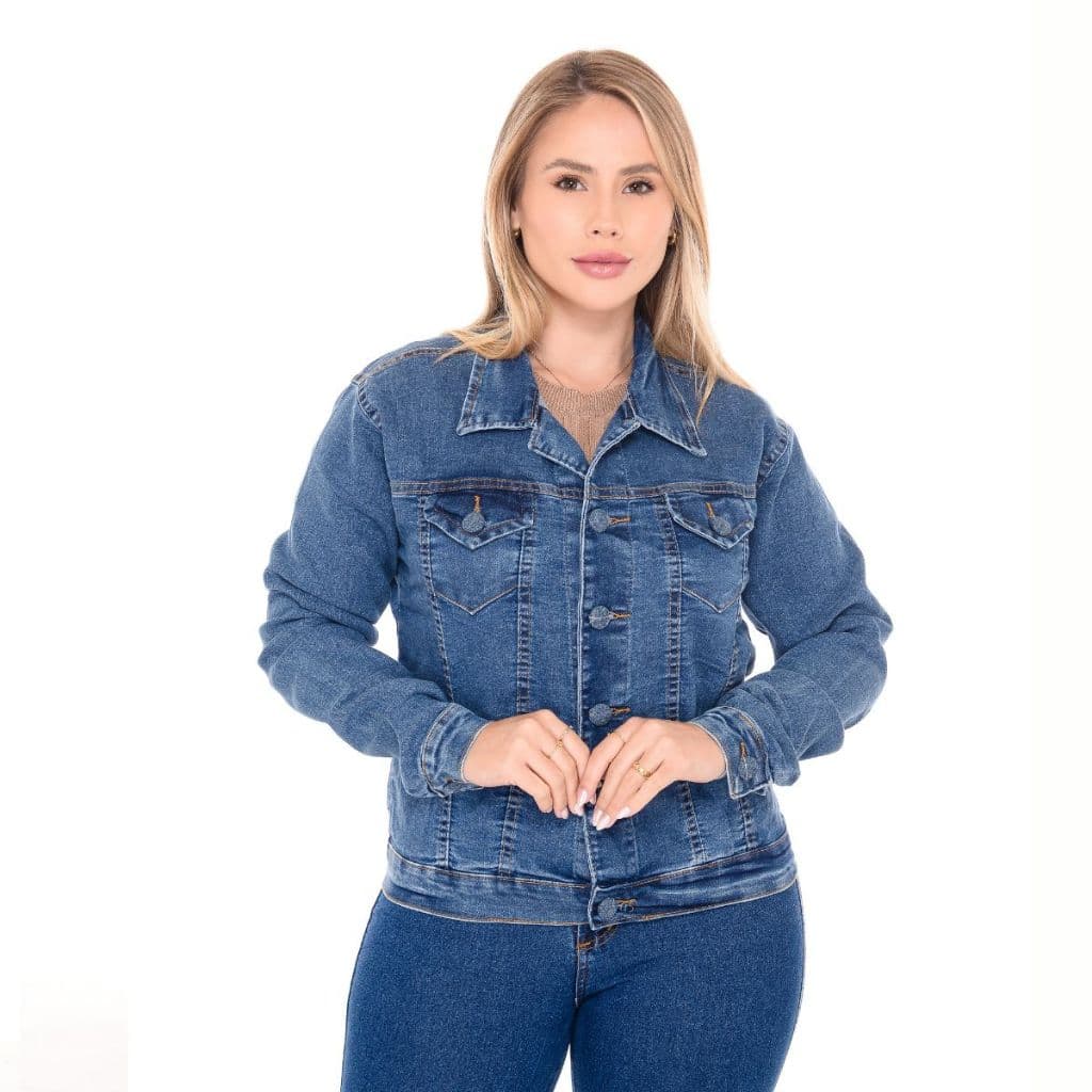 Jaqueta Jeans Feminina Com Botão Envelopado Destroyer Marmorizada 100% Detalhada