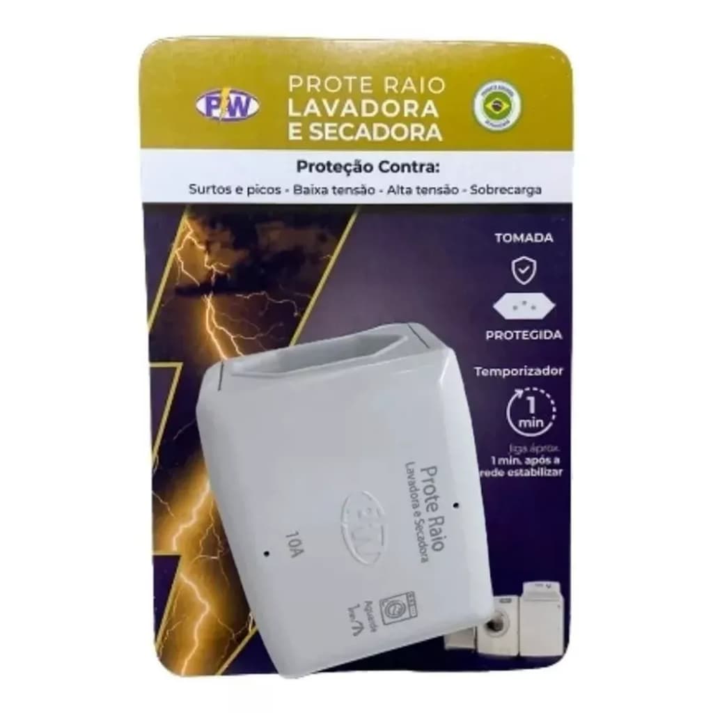 Protetor Eletrico Lavadora, máquina de lavar e Secadora 10A - pino fino - TOP Vendas