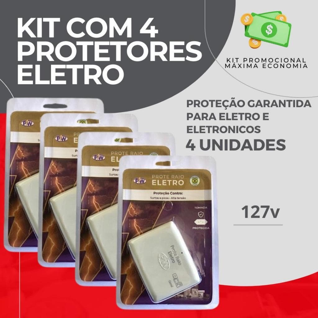 Kit com 4 Protetores de Raio PW Eletro 2 Tomadas 10A- O Mais Vendido!