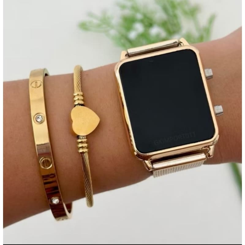Relogio Vintage Feminino e Masculino Led Digital Quadrado de Luxo Unissex