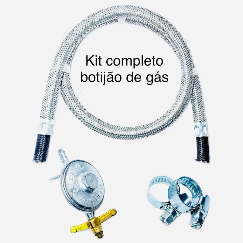 Conjunto Instalação p/ Fogões Cozinha C/ Mangueira flexível e Regulador 1kg/h acompanha precilha de aperto.