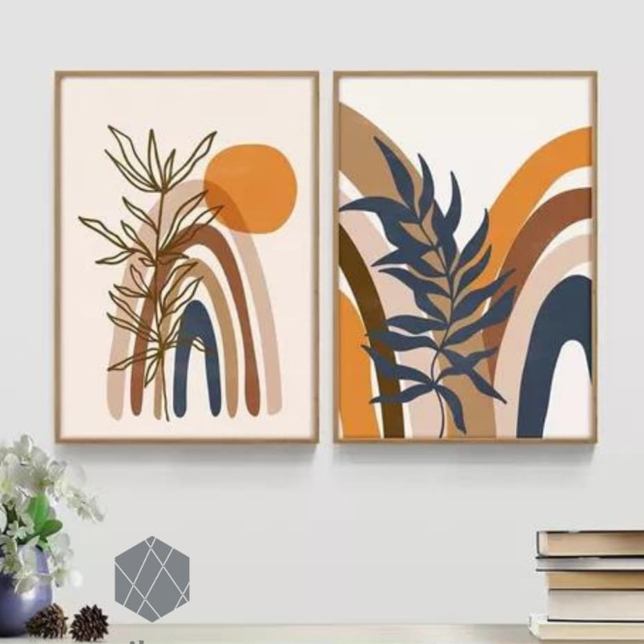 Quadros Decorativos Sala 2 Peças Plantas Cerrado Abstrato 4K Decoração Escritório