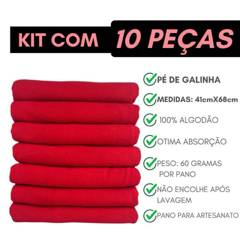 10 un Pano de Prato Pé de Galinha B45 41cm 69cm Vermelho Liso sem Estampa 100% Algodão