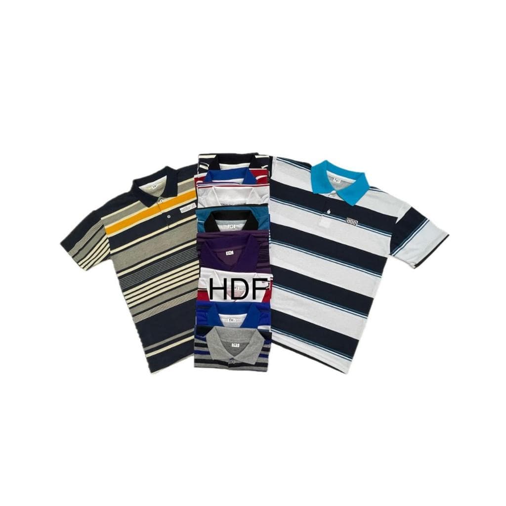 Kit 2 Camisa gola polo masculina sem bolso de algodão listrada