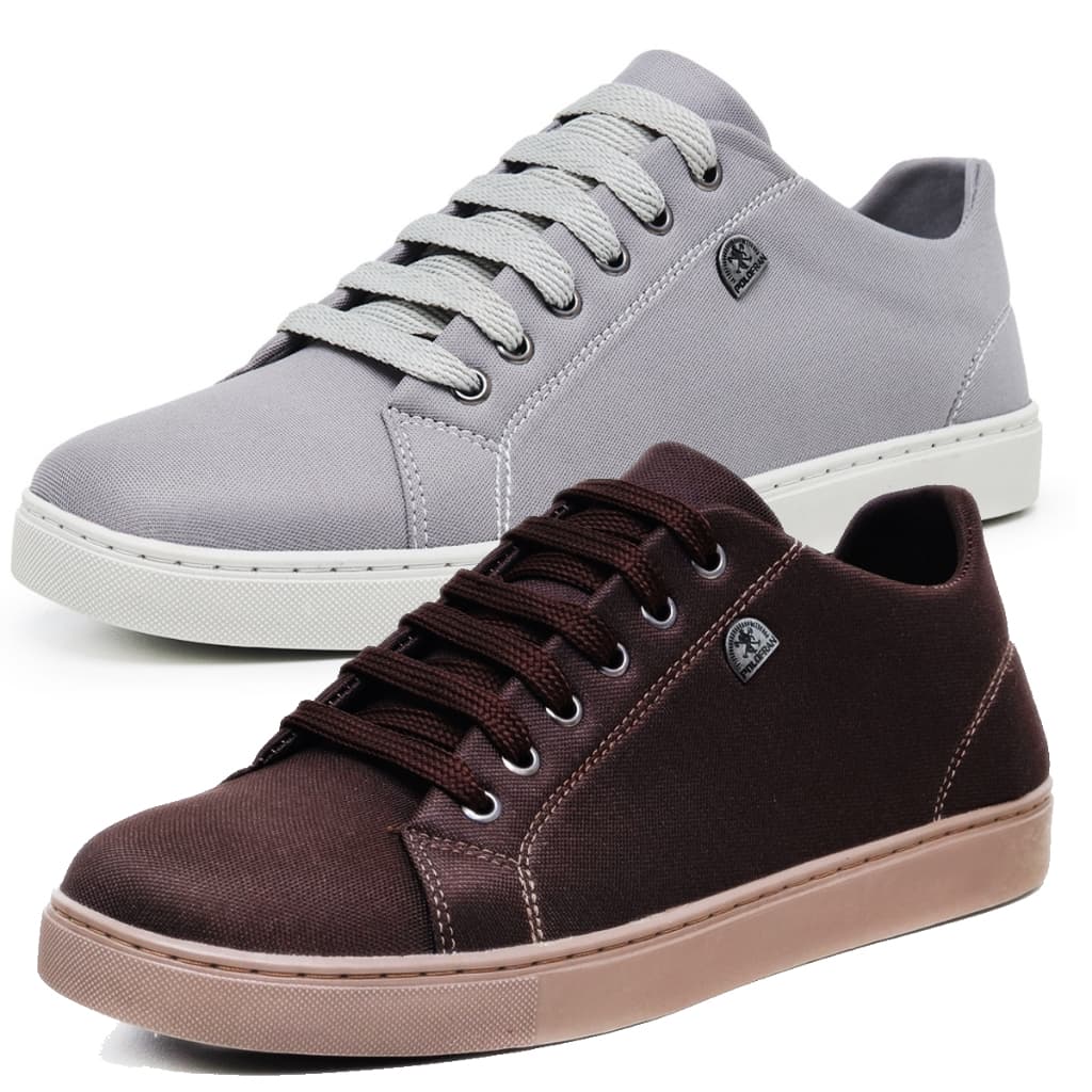 Kit 2 Pares Tênis Sapatenis Casual Confortável Slip On Mule Marrom e Cinza