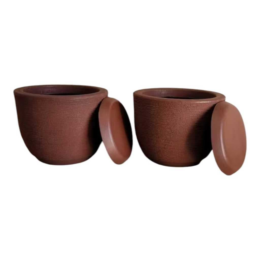 Kit 2 Vasos para plantas em polietileno modelo bojo redondo escovado com prato coletor