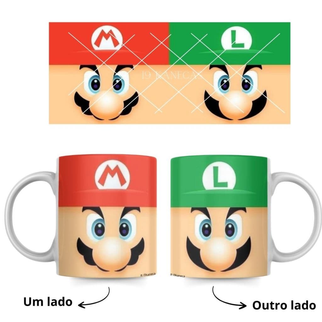 Caneca Super Mario Luigi Vídeo Game Gamer Nostalgia Coleção Nintendo 3225ml