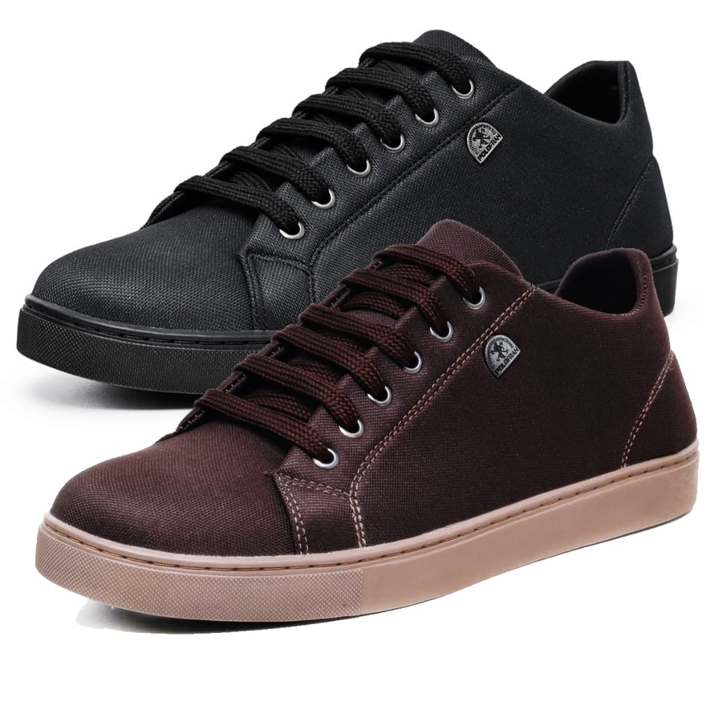 Kit 2 Pares Tênis Sapatenis Casual Confortável Slip On Mule Preto e Marrom