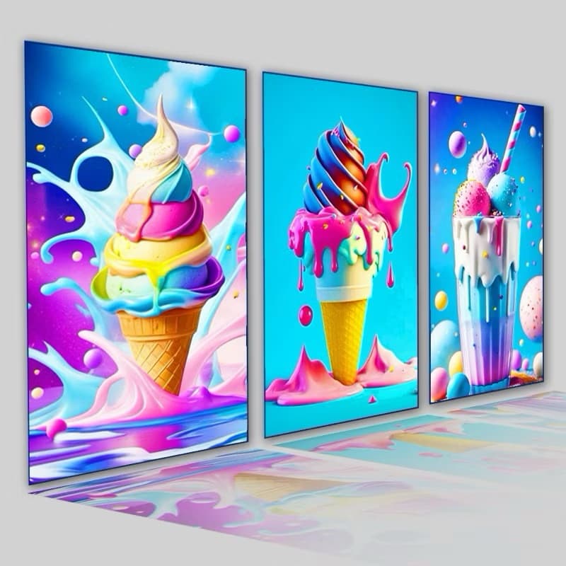 Kit 3 Quadros Decorativos Moderno Elegante Sorvete Milk Shake Ice Cream Decoração Sorveteria 3 Peças
