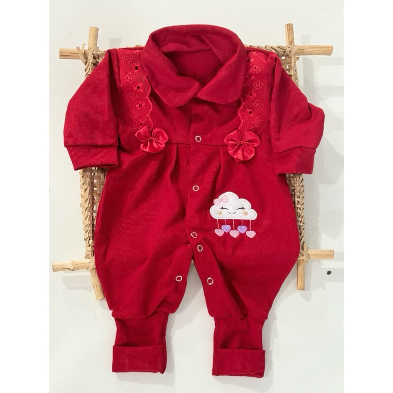 macacão bebê vermelho menina chuva de benção