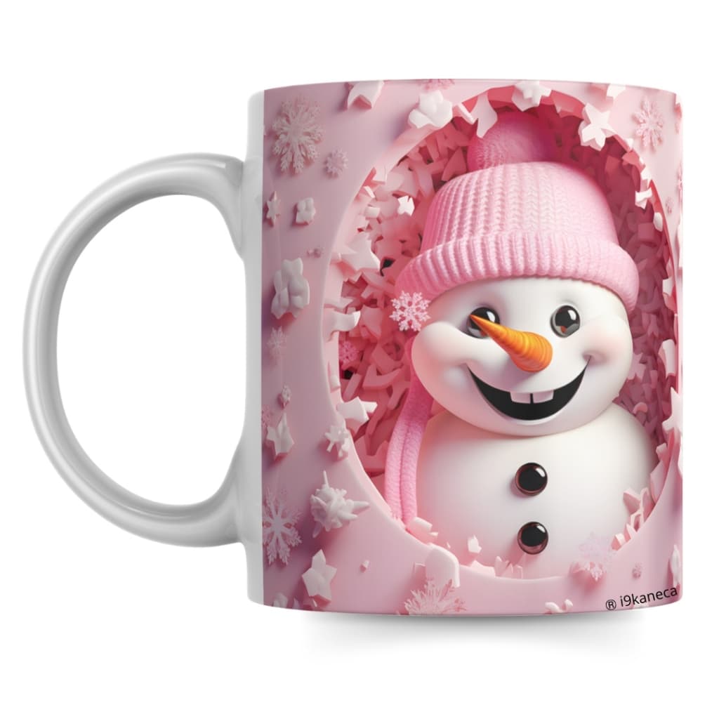 Caneca Xícara Boneco de neve Efeito 3D Natal Presente Natalino Menino Menina Café 325ml