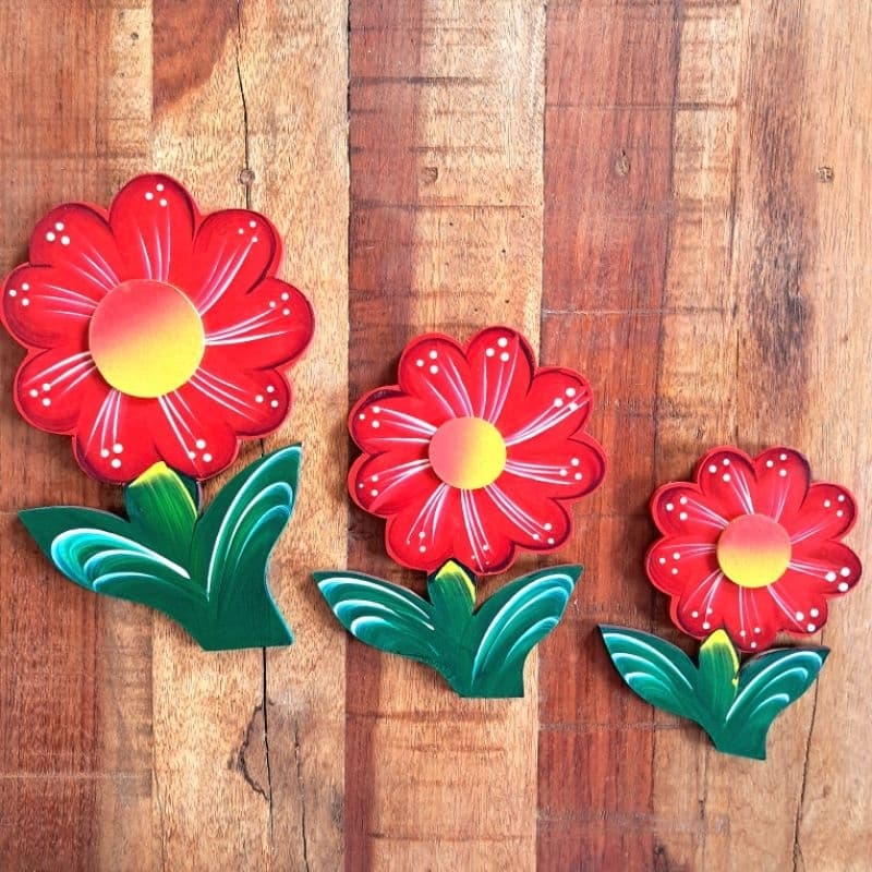 Enfeite Trio de parede Flores e Beija flor em Mdf