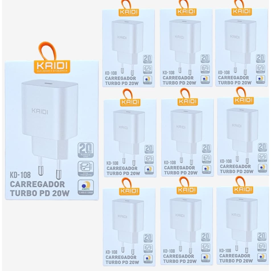 Kit 10 Fonte Carregador Entrada Tipo C Turbo Pd20w Kaidi Kd-108