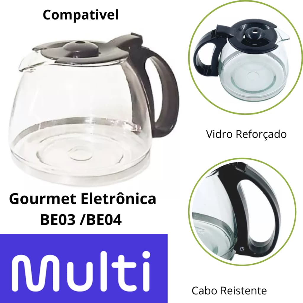 Jarra Cafeteira Multilaser Gourmet Eletrônica BE03 / BE04 Compatível | Vidro Forte e Resistente