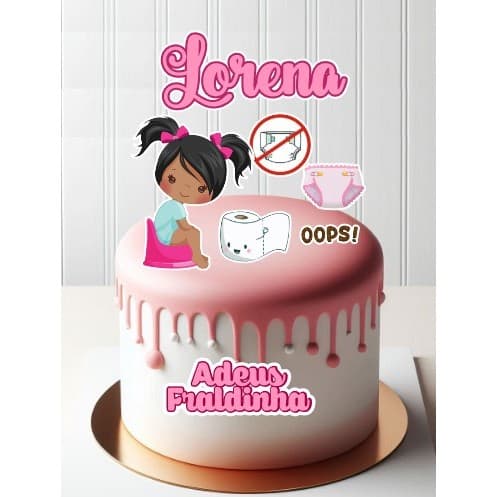 Topo topper de bolo ADEUS TCHAU FRALDINHA personalizado com nome e idade