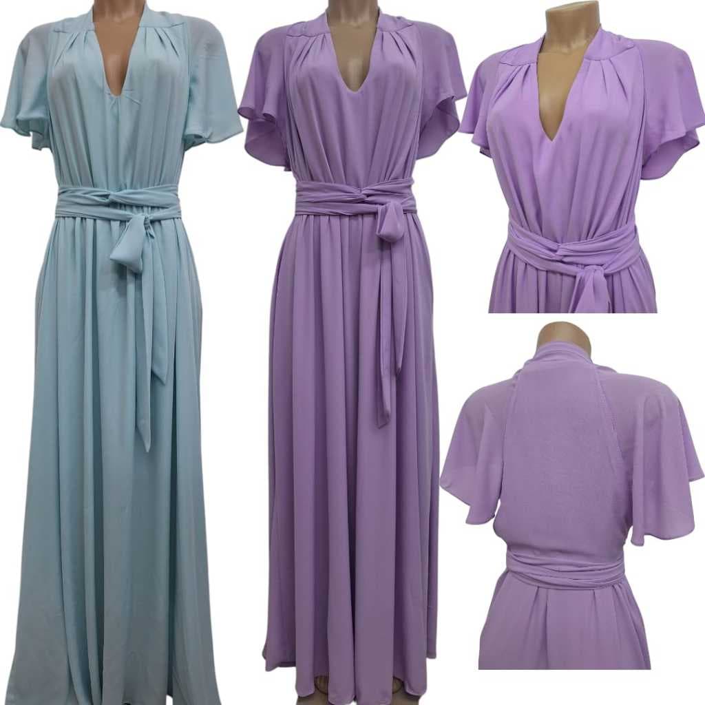 Vestido Longo Com Manga Bufante Ajustável ao Corpo Vestido de Festa Madrinha Formatura Casamento