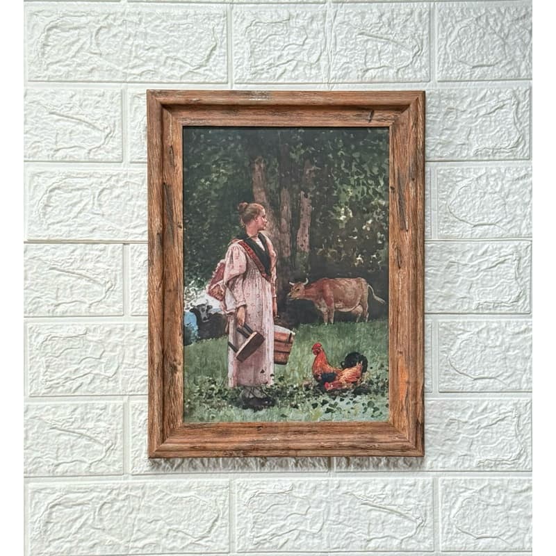 Quadro decorativo arte pintura, The Milk Maid - Winslow Homer, decoração madeira e vidro