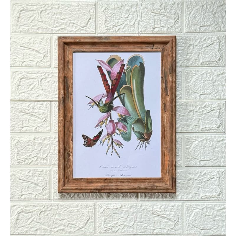 Quadro decorativo arte/pintura - Hummingbird painting - Paul Gervais - decoração, pássaros, flores, madeira e vidro