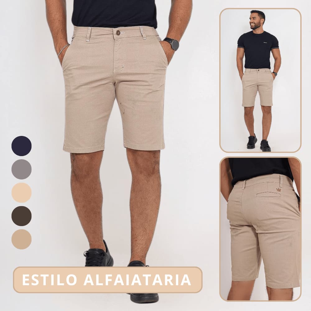 Bermuda Masculina Sport Fino Estilo Alfaiataria Sarja Premium com Lycra, Bolso Embutido