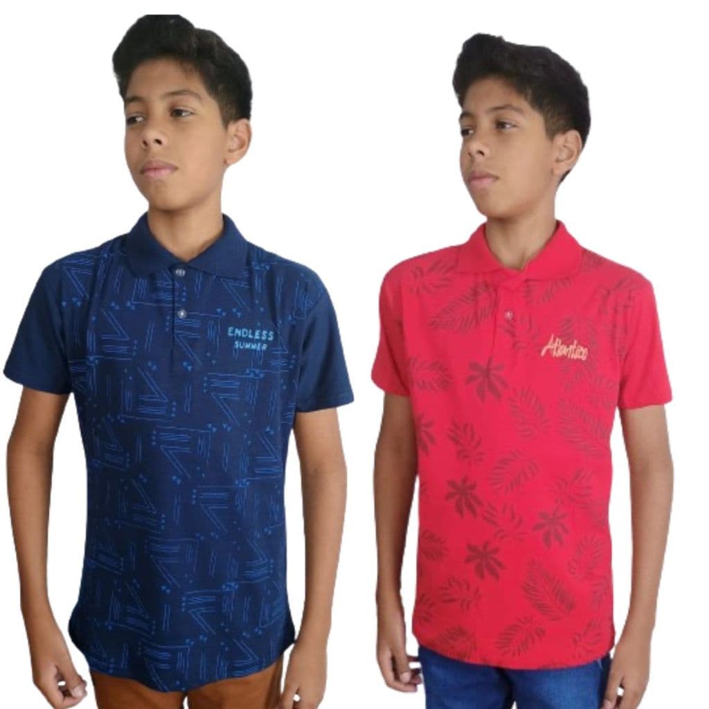 Kit 2 camiseta masculina infantil gola polo do 10 ao 16