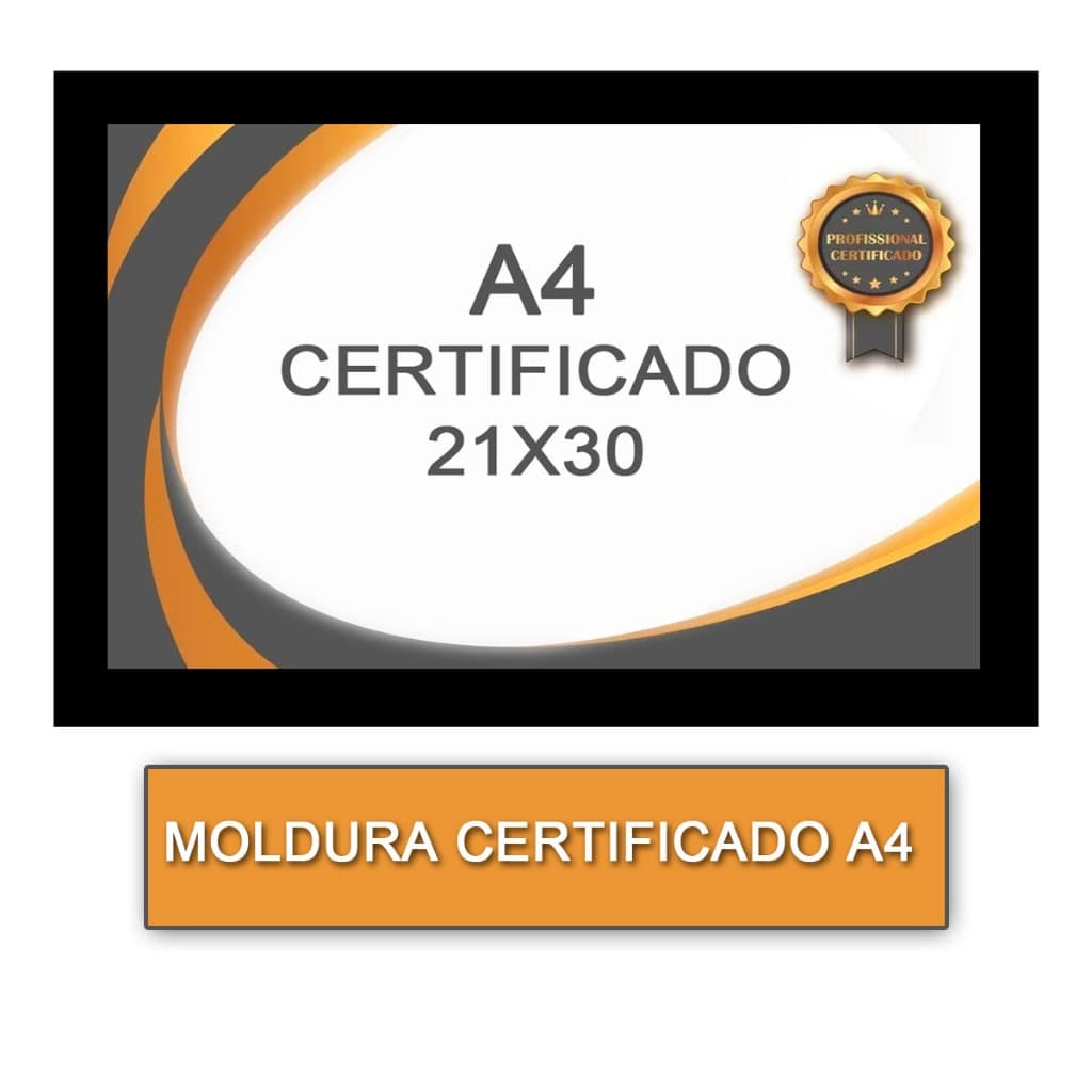 Moldura para Quadro Certificado Com Vidro A4 21X30 - PRETO
